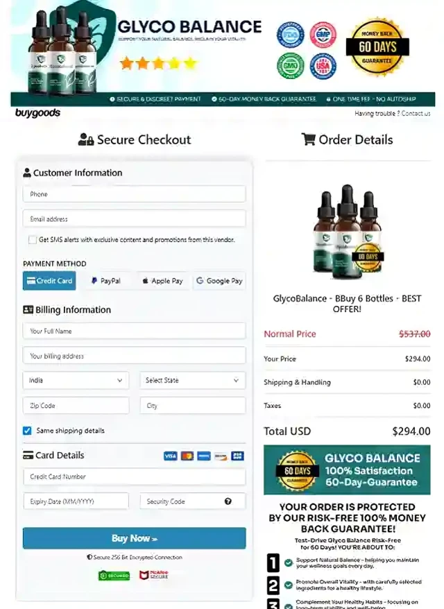 Glyco Balance Secure Order Page — Checkout